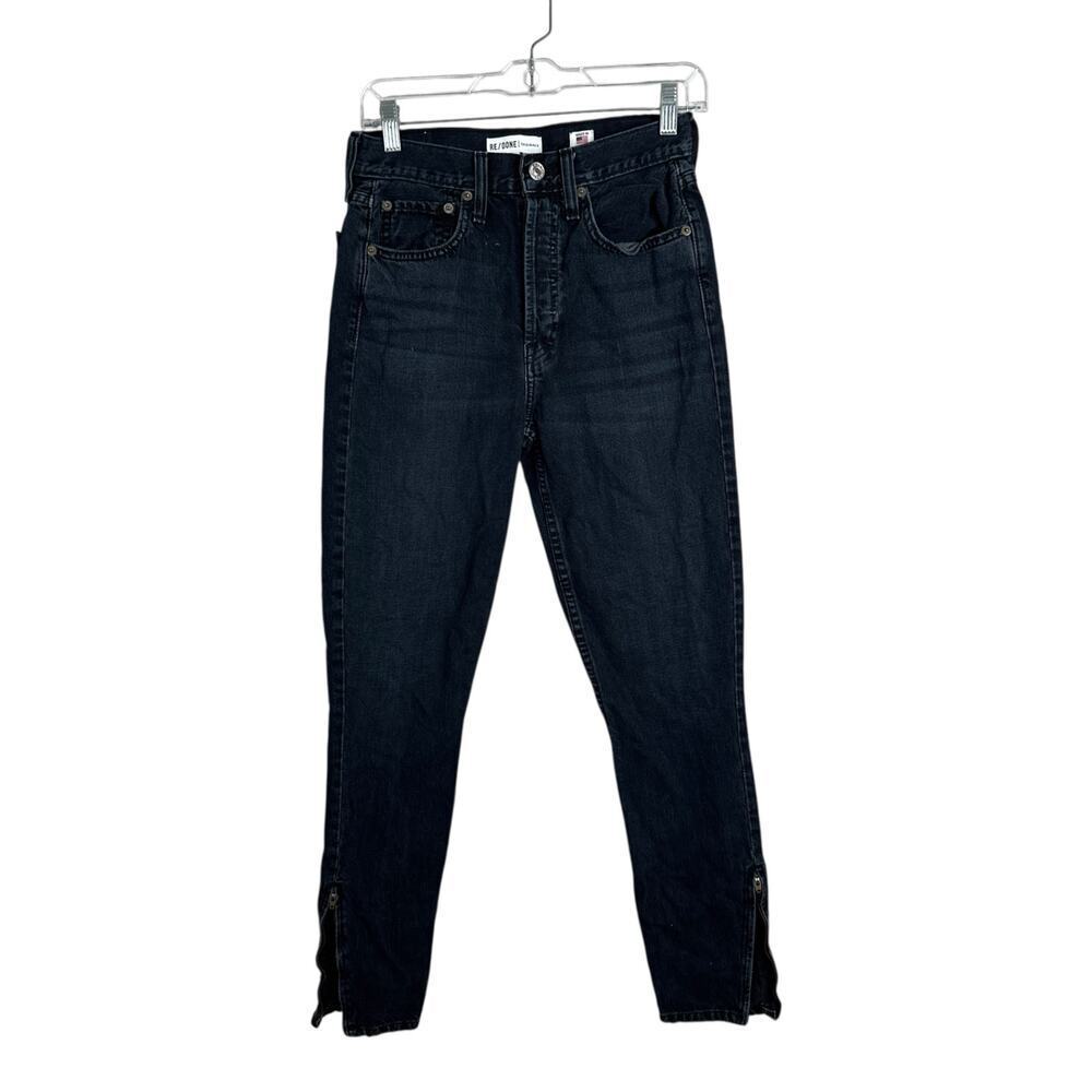 RE/DONE Originals High Rise Ankle Zip Jeans Worn Black Size 26 Button Fly Edgy